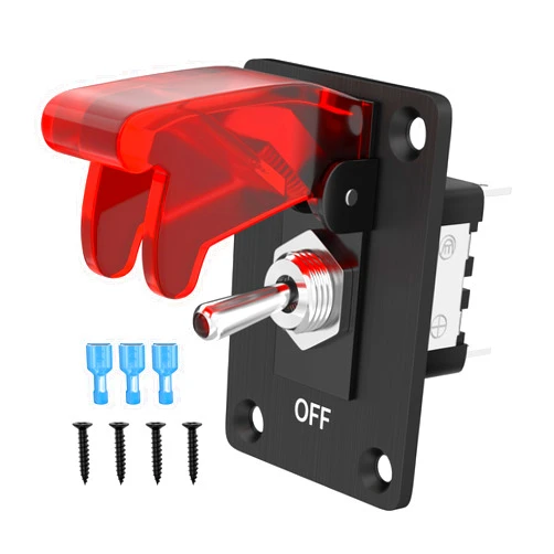 RVMARINEPAT Toggle Switch 12V DC 20A Lighted Toggle Switch 3 Pin ON/Off SPST LED Illuminated with Mounting Panel, Aircraft Safety Cover for Auto Racing Car