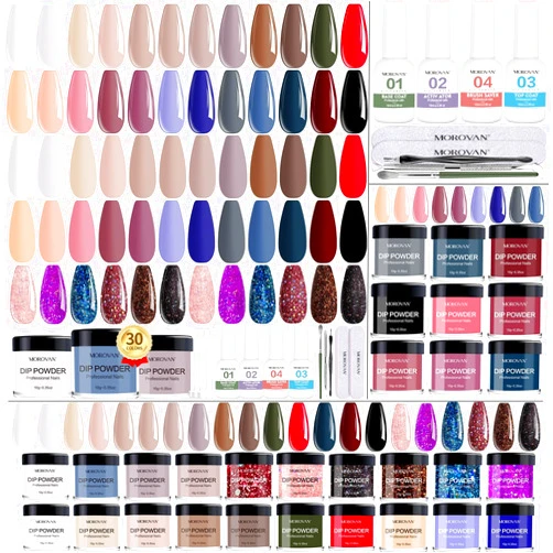 Morovan Dip Nails Powder Starter Kit: 42Pcs Dip Powder Nail Kit with 30 Colors Dipping Powder for All Season - Dip Powder Liquid Set with Base Top Coat Activat for Nail Art Manicure