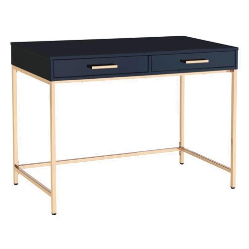 OSP Home Furnishings Alios Modern Writing Desk with 2 Euro-Glide Drawers, Black Gloss Finish and Gold Frame