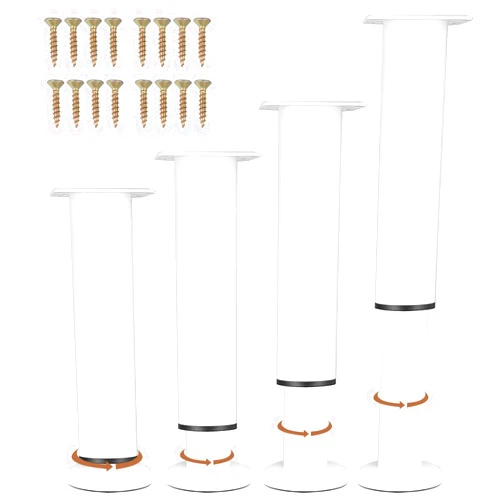 RealPlus Metal Adjustable Furniture Legs 7-13 Inch Foot Legs for Cabinet Sofa Couch Chair Ottoman, Heavy Duty Bed Center Frame Slat Support Leg with Large Circular Base, White