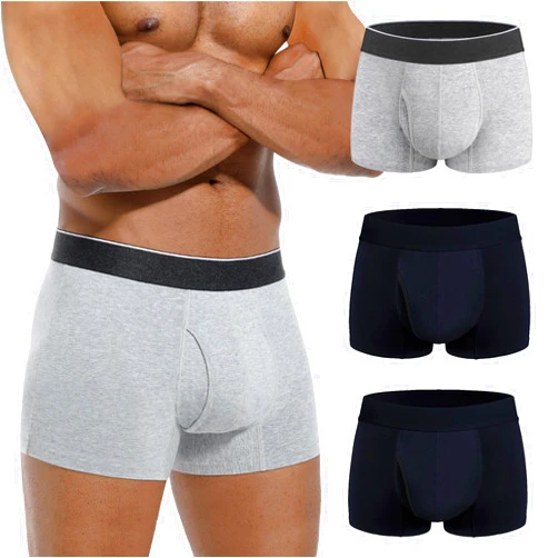 IRISMORII Mens Absorbent Incontinence Underwear Washable Open Fly Leakage Protective Briefs Adult Leak Proof Boxer (Black, Black, Gray, XXL)