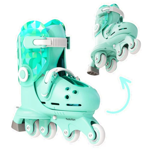 Yvolution Kids Learner Training Skates for Beginner, 2 in 1 Adjustable Roller Skates, Converts from Tri-Wheel to Inline Skates, No Tool Needed for Girls Boys 2+ Years Old, US Size 7-11