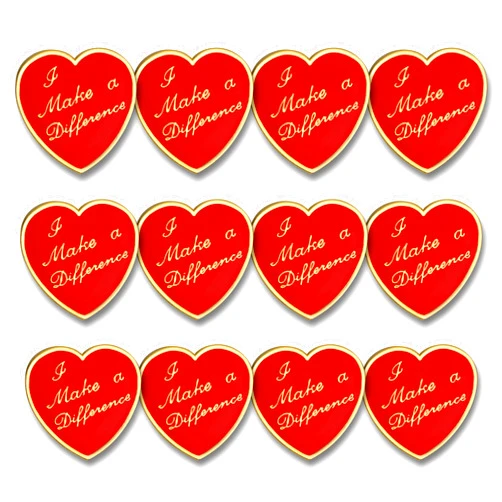 SHOP AWARDS AND GIFTS 5/8 Inch Gold Heart Red Enameled I Make A Difference Lapel Pin, Employee Appreciation Staff Recognition Award Inspirational Motivational Gifts, Pack of 12