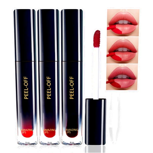 PASNOWFU 3 Colors Peel Off Lip Stain, Matte Liquid Lipstick, Lip Stain Peel Off, Lip Tint Long Lasting Waterproof Tattoo Magic Color Lip Liner, Non Stick Color Peel Off Lip Gloss Makeup - 02+03+05
