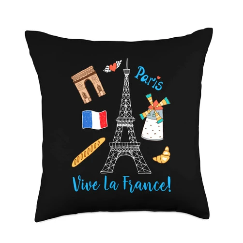 Französische Geschenke & Andenken Paris Skyline Paris Souvenir Eiffel Tower Vive La France Throw Pillow, 18x18, Multicolor