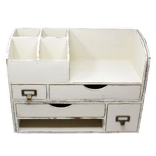 Executive Office Solutions Large Adjustable Wooden Office Desk Organizer For Desktop, Tabletop, or Counter – Wood Storage Shelf Rack – For Office Supplies, Desk Accessories, or Mail - White