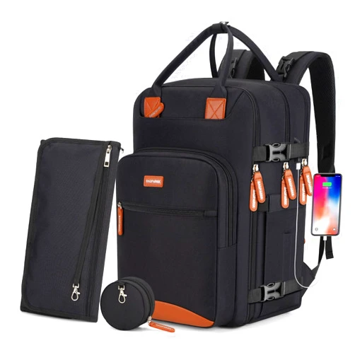 BAGPARKK Diaper Bag Backpack,BAGPARKK Multi function Baby Bag with Portable Changing Pad, Pacifier Holder,Waterproof Diaper Bags with USB Charging Port,Anti-Theft Travel Backpack for Mom, Dad, Newborn (Black)
