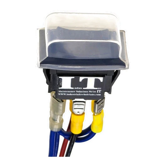 INDUSTEC MAINTENANCE SOLUTIONS WE'RE IT WWW.INDUSTRIALTECHNICIANS.COM IndusTec Wired 30A 12V - DC Motor Polarity Reversing Rocker 3 Position DPDT Momentary Automatic Reset Switch (On)-Off-(On) 6 Pin DPDT Double Pole Double Throw