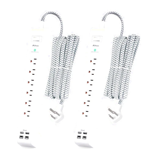 Mifaso 2 Pack Extension Cord 10ft Power Strip - Surge Protector with 6 Outlets 4 USB Charging Ports, Flat Plug, Overload Protection, Wall Mount for Home Office, Dorm Room Essentials