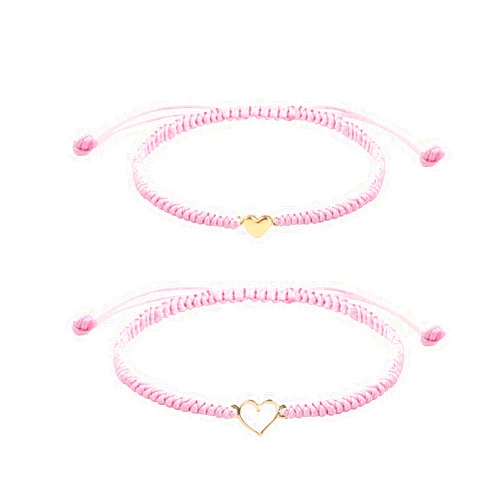 Handmade Mother Daughter Bracelets, Mother Daughter Matching Adjustable Heart Bracelets Set of 2 Pink String