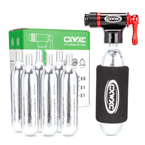 CXWXC CO2 Inflator Kit with 16g/ 25g CO2 Cartridges - Presta & Schrader Valve Compatible - CO2 Bike Pump for Road and Mountain Bikes