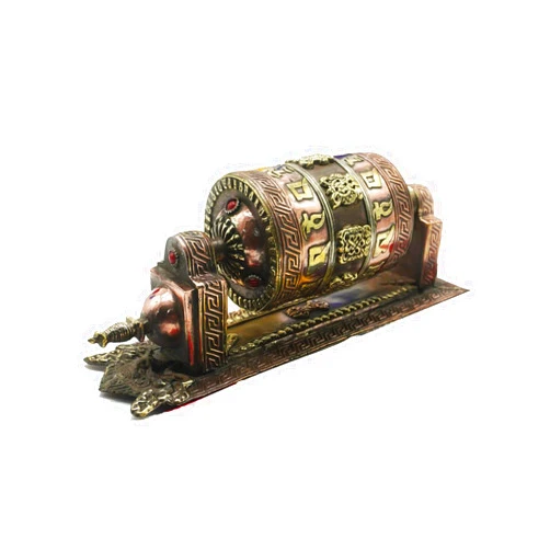 KHUSI Tibetan Wall Prayer Wheel - Crafted on Brass and Copper - 25 * 7.5 * 10 cm -Religious Peaceful Decor Gift
