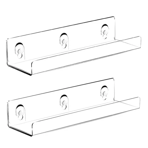 JiePai Acrylic Shower Caddy Shelves, 2 Pack Self Adhesive Bathroom Storage Organizer, Home Wall Shower Inside Organization,Floating Wall Shelf Bookshelf