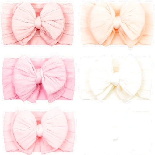 CÉLLOT 6 Pcs Super Stretchy Soft Handmade Headbands with Double Bows Head Wrap Nylon Hair Accessories For Newborn Baby Girls Infant Toddlers Kids(Pink)