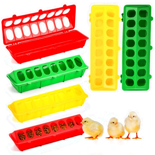 Coloch 6 Pack Flip Top Poultry Feeder, Plastic Chicken Feeder Trough Multi-Hole Poultry Feeding Tray No Mess No Waste Chick Feeding Dispenser for Pigeon, Quails, Duckling Birds, Duck, Chicken