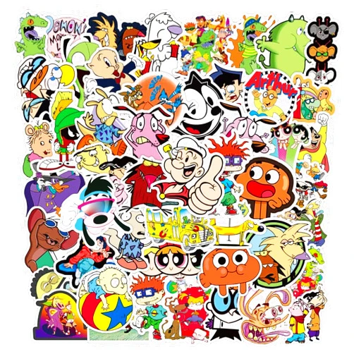 YMSTSP 50PCS 90s Cartoon Stickers, Cartoon Characters Stickers,Vinyl Waterproof, Water Bottles,Laptop,Bumper,Computer,Phone,Car,for Teens,Kids,Adults