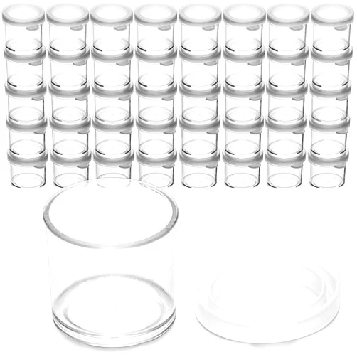 DecorRack 40 Plastic Mini Containers with Lids, 0.5oz, Craft Storage Containers for Beads, Glitter, Slime, Paint or Seed Storage, Small Clear Empty Cups with Lids (40 Pack)