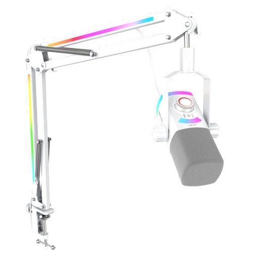 FIFINE Streaming Microphone Kit for Gaming, XLR/USB Dynamic Mic with RGB Boom Arm Stand for Podcast Vocal, PC Microphone with Mute Tap, 3-in-1 Volume Knob, Audio Balance-AmpliGame AM8PROT White