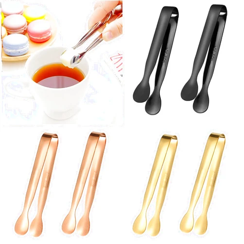 RUGVOMWM 8 Pack Stainless Steel Lace Side Sugar Clamp Tongs Ice Coffee Bar Buffet Kitchen Spoon - Silver，Black，Gold，Rose Gold