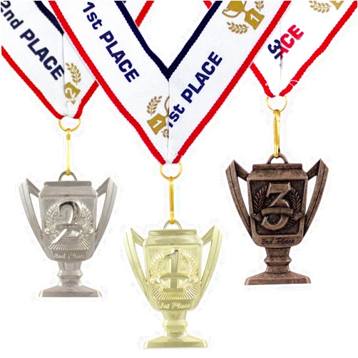 All Quality 1st 2nd 3rd Place Cup Star Award Medals - 3 Piece Set (Gold, Silver, Bronze) includes Ribbon