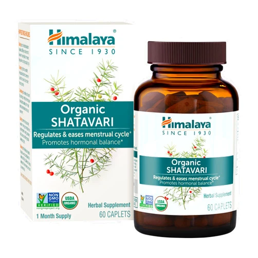 Himalaya Organic Shatavari for PMS, Menstrual Cramp Relief, Menopause Support, and Women's Health, 1,300 mg, 60 Caplets, 1 Month Supply