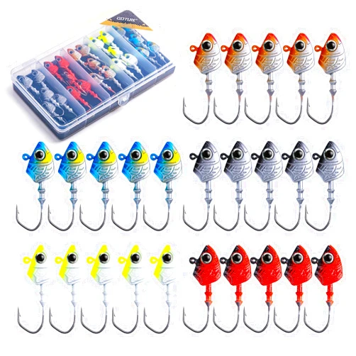 Goture Swimbait Jig Heads,Colored Lead Jig Head Hooks for Freshwater Saltwater Fishing,Painted Fishing Jig Hooks for Trout Bass Walleye Crappie Fishing,5 Colors Swim Jig Heads with Tackle Box