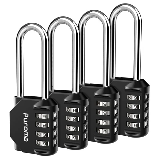 Puroma 4 Pack 2.6 Inch Long Shackle Combination Lock 4 Digit Outdoor Waterproof Padlock for School Gym Locker, Sports Locker, Fence, Gate, Toolbox, Case, Hasp Storage (Black)