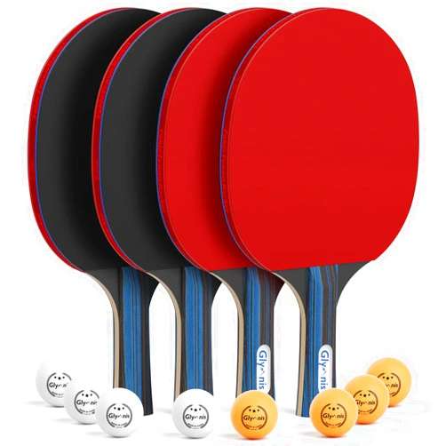 Glymnis Ping Pong Paddles Set Table Tennis Rackets with Balls, Storage Case for Indoor Outdoor Table Tennis Paddle Game Accessories