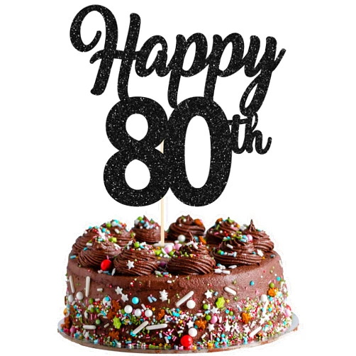 Gyufise 3Pcs Happy 80th Cake Topper Black Glitter Number 80 Eighty Birthday Cake Pick Decorations for Cheers to 80 Years Old 80th Birthday Wedding Anniversary Party Supplies