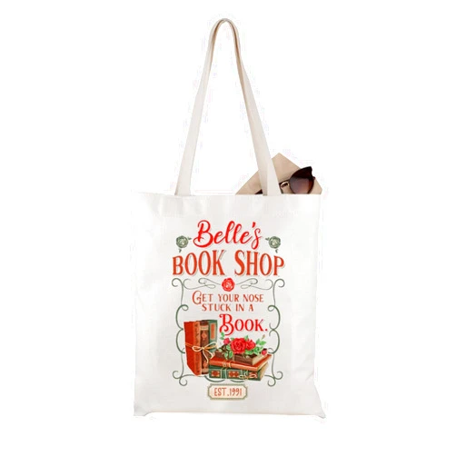 WCGXKO Princess Belle Inspired Bookworm Gift Belle’s Book Shop Get Your Nose Stuck In A Book Canvas Tote Bag Book Bag