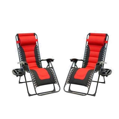Prettyshop4246 Oversized Zero-Gravity Chair Set 2 Steel Outdoor Reclining Red Canopy Luxury Patio Porch Person Bench Lawn Garden Furniture Hanging Lounge Desk Couple Family Home Capacity 300 Pound Each
