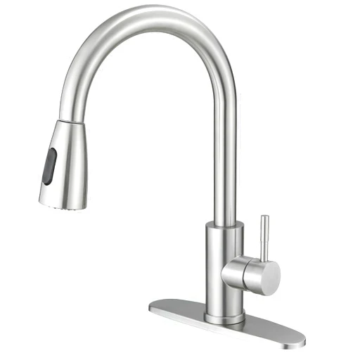 BWE Brushed Nickel 360° Swivel Kitchen Sink Faucets with 10 Inch Deck Plate Kitchen-Faucets High Arc Single Handle Sink Faucet with Pull Down Sprayer Single Level Stainless Steel