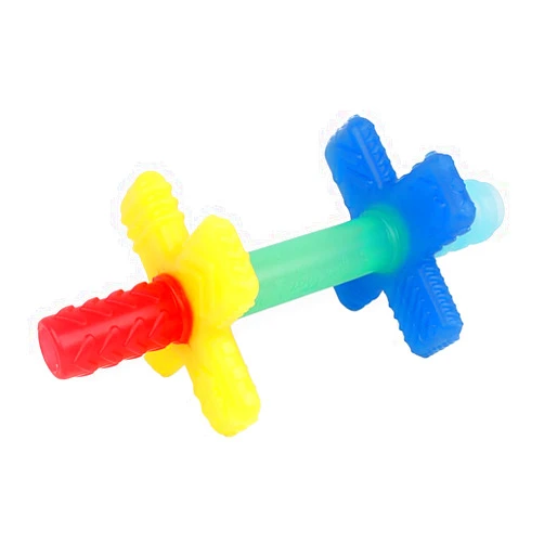 Itzy Ritzy Teensy Tube Teether; Textured Hollow Baby Teething Tube That Reaches Front Teeth & Back Molars, Made of Soft Silicone (Rainbow)