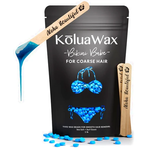 KoluaWax Hard Wax Beads for Hair Removal – Coarse Hair Formula – Face, Brazilian, Underarms, Back Chest, Bikini Waxing – Sea Salt & Surf, 1lb Refill for Wax Warmers & 10 Large Applicator Sticks
