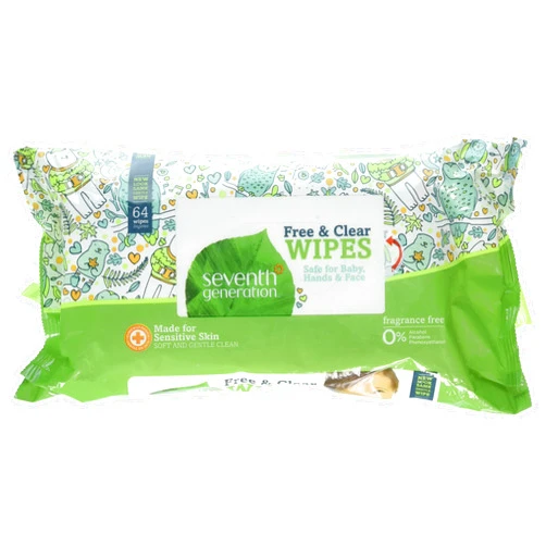 Seventh Generation, 34208, Fre and Clear Baby Wipes, Unscented, White, 64/Pack, Sold As 1 Pack