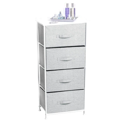 mDesign Tall Dresser Storage Tower Stand with 4 Removable Fabric Drawers - Steel Frame, Wood Top Organizer for Bedroom, Entryway, Closet - Lido Collection - Gray