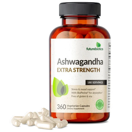 Futurebiotics Ashwagandha Extra Strength Stress & Mood Support with BioPerine - Non GMO Formula, 360 Vegetarian Capsules
