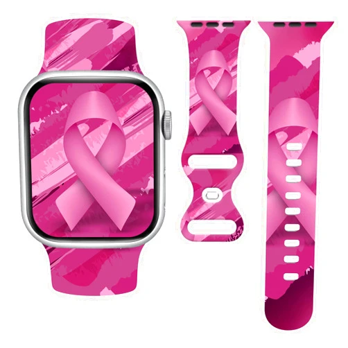 WANSENCE Breast Cancer Awareness Watch Band Compatible with Apple Watch 38mm 40mm 41mm 42mm 44mm 45mm, Pink Ribbon Silicone Fadeless Pattern Replacement Bands Wristbands Strap Compatible with All iWatch Series