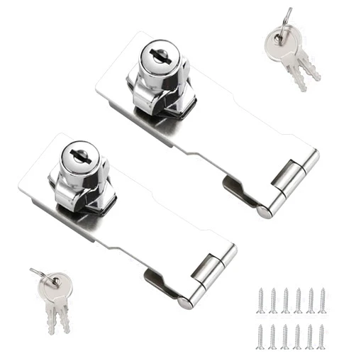 Tanbupu 2Pcs Keyed Locks 4 Inch Twist Knob Locking Hasp Stainless Steel with Screws for Gates,Doors,Cabinets, Closets and More (Sliver)