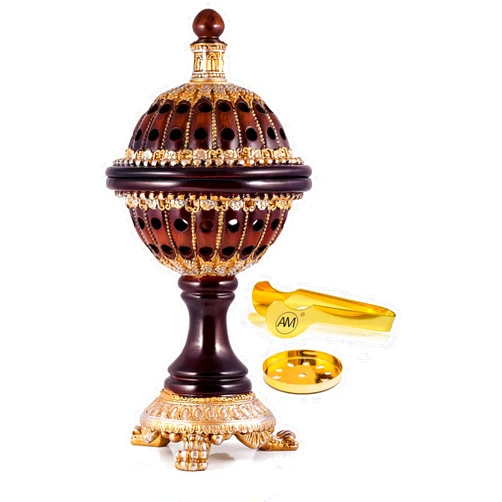 AM Lux Globe Incense Burner - Bakhoor Cone Holders | Insence bukhoor Burners| Frankincense Burner Charcoal | Mabkhara | for Office & Spiritual Decor (Brown)