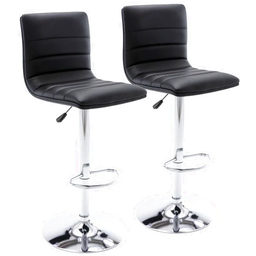 Vogue Furniture Direct PU Leather Bar Stools, Modern Square Adjustable Swivel Barstools with Back, Armless Airlift Counter Height Bar Chairs for Kitchen Dining Set of 2 (Black)