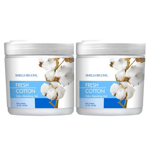SMELLS BEGONE Air Freshener Odor Absorber Gel - 15 oz, Pack of 2 - Absorbs and Eliminates Odor in Pet Areas, Bathrooms, Cars, & Boats - Made with Essential Oils - Fresh Cotton Scent