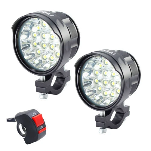 ROUP 2 Pack 25W Motorcycle LED Headlight Led Fog Light, 16 Bulbs Headlamp Off Road Light Work Light with Switch, Cool White Light Lamp for Motorbike Truck Off-Road ATV Tractor