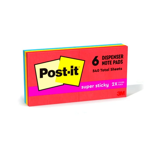 Post-it Super Sticky Pop-upNotes, 3x3 in, 6 Pads, 2x the Sticking Power, Playful Primaries, Primary Colors (Red, Yellow, Green, Blue, Purple), Recyclable (R330-6SSAN)