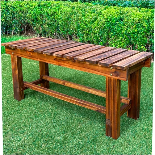 LSPYYDS Outdoor Garden Bench, 2-Person Wood Patio Bench Weatherproof Outdoor Backless Bench, Anti-Corrosion and Anti-Rust Garden Benches for Garden Lawn Porch Park Backyard (Carbonized,35.5''/90cm)