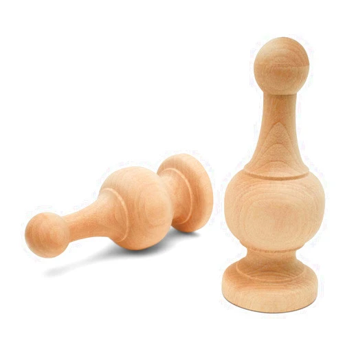Woodpeckers Unfinished Wood Finials Decorative, 4-1/4 inch, for Bed Post Finial, Curtain Rod Finials, Flagpole Topper, and Crafts, Pack of 6 Large Craft Finials, by Woodpeckers