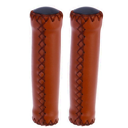 VORCOOL 1Pair PU Leather and Soft Rubber Bicycle Mountain Bike Handlebar Grips (Light Brown)