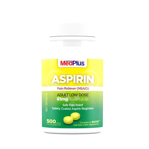 MedPlus Low Dose Aspirin 81mg - 500 Tablets - Enteric Coated Low Strength - Pain Reliever for Minor Aches and Pains, Fever Reducer - Made in USA