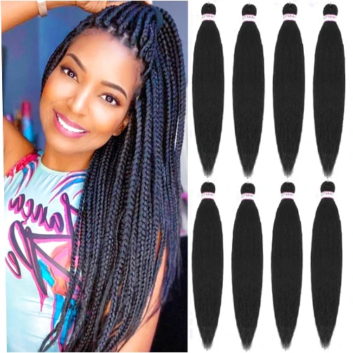 BEFUNNY Pre Stretched Braiding Hair 20 Inch - 8 Packs Soft Professional Prestretched Braiding Hair For 3X Braids Crochet Hair Black Yaki Straight Hair For Women Itch Free Hot Water Setting(20inch, 1B#)