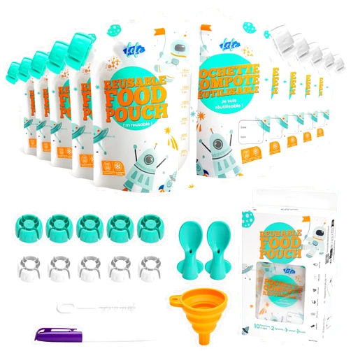 fefe | Reusable Baby Food Pouches for Toddlers | Refillable Food Storage Containers | Freezer Safe Squeeze Pouches for Kids | For Baby Food, Yogurt, Juice, Smoothie and Puree | 10 Pack | 6oz